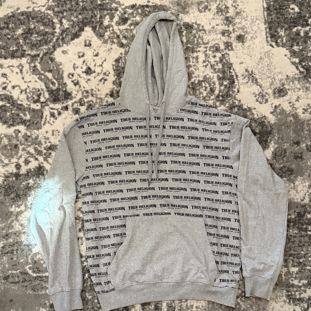 True Religion Light Gray Logo Hoodie